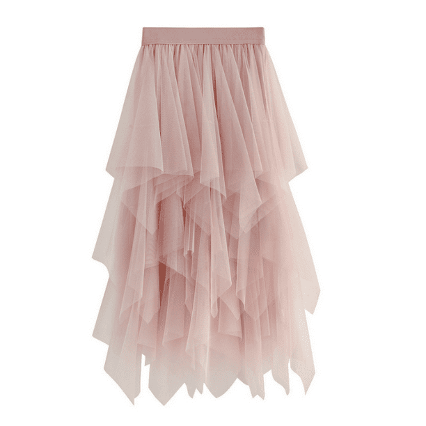 Womens Tiered Layered Mesh Tulle Skirt High Low Asymmetrical Party Tulle Tutu A-line Midi Skirt